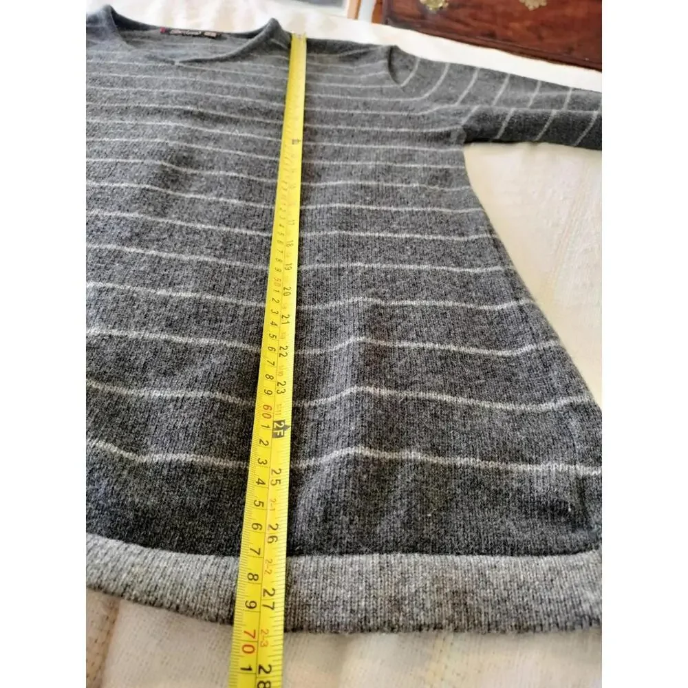 Vintage Sherland Lambswool Blend‎ Striped Sweater Grey V-Neck Large Grandpacore